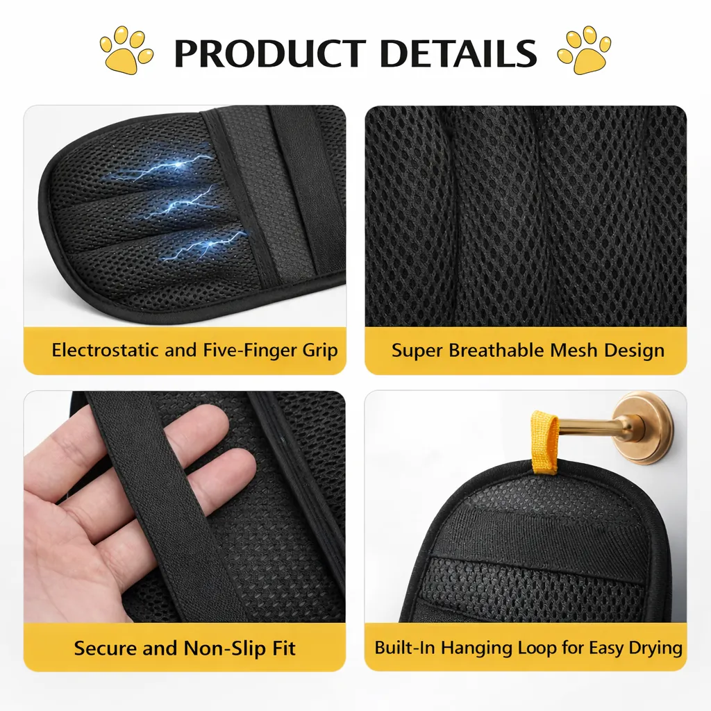 Close up of the soft silicone tips on the grooming mitt